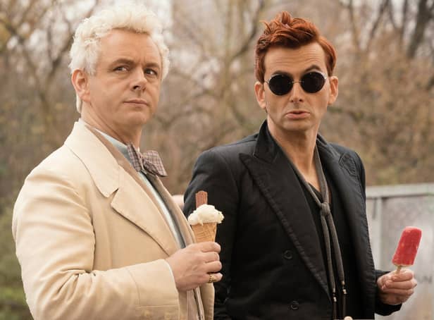 Michael Sheen and David Tennant as the angel Aziraphale and the demon Crowley in Good Omens