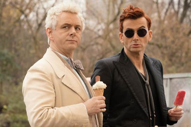 Michael Sheen and David Tennant as the angel Aziraphale and the demon Crowley in Good Omens