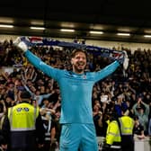 Raith's Kevin Dabrowski celebrates the win over Partick Thistle.