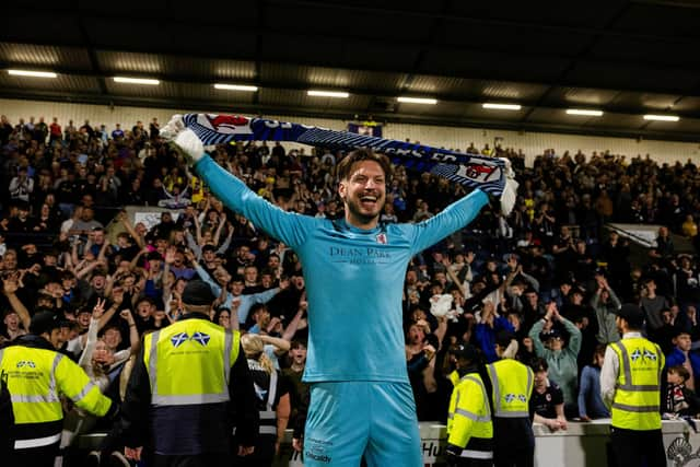 Raith's Kevin Dabrowski celebrates the win over Partick Thistle.