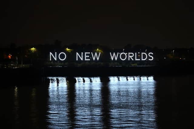 Public art at the Govan Graving Docks docks  by the  Still/Moving collective for COP 26. As the dust settles on the conference, how is Scotland actually doing in meeting emissions targets? PIC: John Devlin/TSPL.