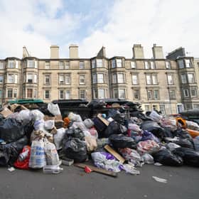 Piles of rubbish and overflowing bins on August 29, 2022, the last day of Edinburgh's bin strike.
