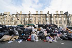 Piles of rubbish and overflowing bins on August 29, 2022, the last day of Edinburgh's bin strike.