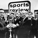 Matt Busby presenting Jock Stein with the team prize at the BBC's Sport Review of 1967 in recognition of Celtic's European Cup triumph in Lisbon