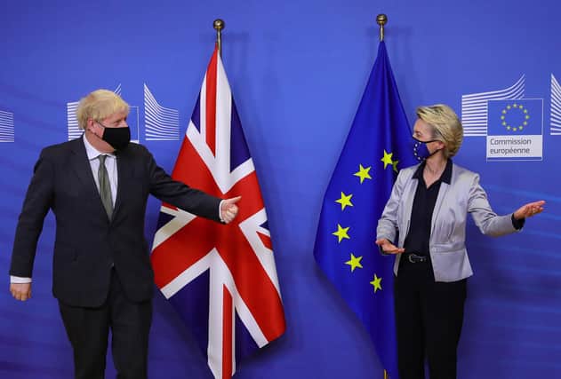 Boris Johnson is welcomed by Ursula von der Leyen at the EU headquarters in Brussels last week.