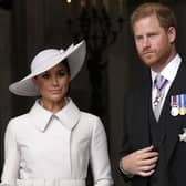 Prince Harry and Meghan, Duchess of Sussex leave after a service of thanksgiving for the reign of Queen Elizabeth II at St Paul's Cathedral in London. Picture: AP Photo/Matt Dunham, Pool
