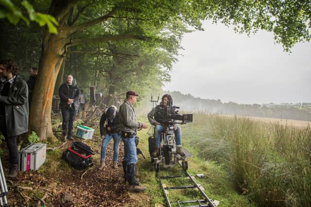 David Mackenzie with his cast and crew filming Outlaw King, summer 2018.