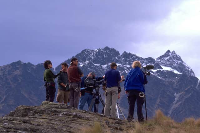 The Lord of the Rings crew on location in South Island, New Zealand. Image Credit: New Line Cinema