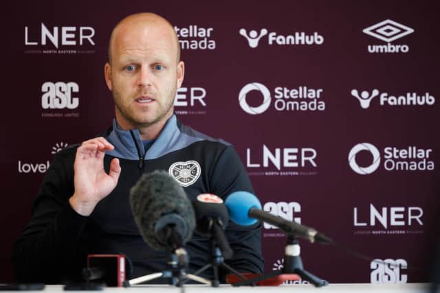 Steven Naismith speaks to the press ahead of Hearts' match against Rangers.