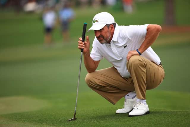 Jose Maria Olazabal lines up a putt during the 85th Masters at Augusta National Golf Club. Picture: Mike Ehrmann/Getty Images.