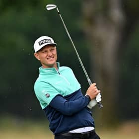 Adrian Meronk plays his second shot on the 14th hole during day two of the BMW International Open at Golfclub Munchen Eichenried in Germany. Picture: Stuart Franklin/Getty Images.
