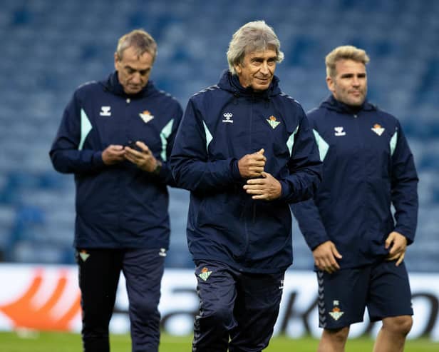 Real Betis manager Manuel Pellegrini during a training session at Ibrox on Wednesday. (Photo by Alan Harvey / SNS Group)