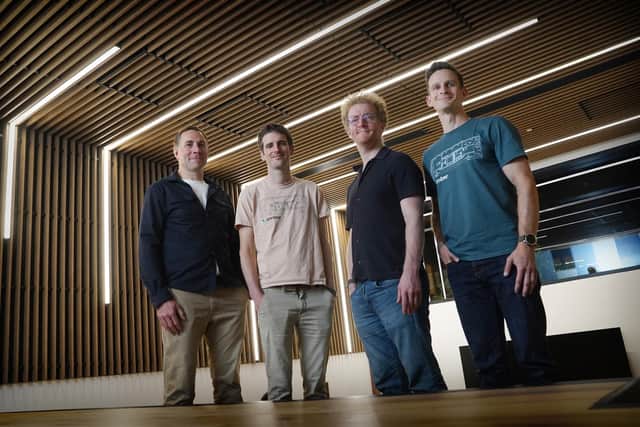 Left to right: Shane Corstorphine (chair of Scotland Scale-Up Panel), Pierce Glennie (Ember), Ross McNairn (Wordsmith AI), and Keith Bradbury (Ember). Picture by Stewart Attwood