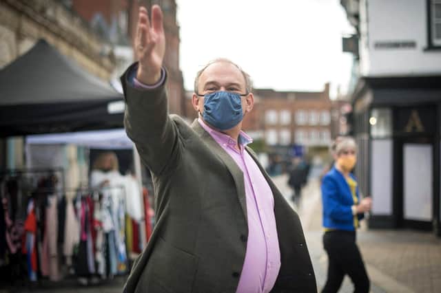Liberal Democrat leader Sir Ed Davey in St Albans city centre in Hertfordshire where he met shop owners and vendors. Picture: Stefan Rousseau/PA Wire