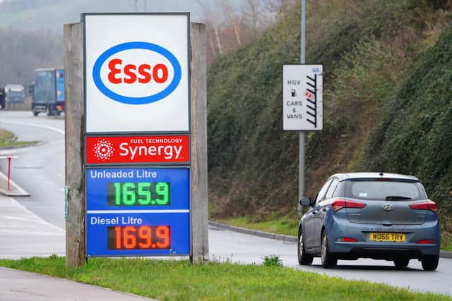 Fuel prices displayed at an Esso petrol station near Cardiff. Fuel prices have hit a new record high as the cost of oil soars due to Russia's invasion of Ukraine. Picture: Ben Birchall/PA Wire