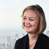 Prime Minister Liz Truss speaks to journalists at the Empire State Building in New York.