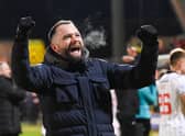Dunfermline manager James McPake celebrates the win over Falkirk.