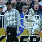 Tiger Woods and Colin Montgomerie pictured during the 2004 Ryder Cup at The K Club. Picture: Adrian Dennis/AFP via Getty Images.