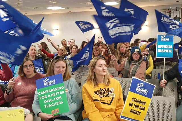 Members of the SSTA and NASUWT unions taking part in the first of two days of industrial action across Scotland in their ongoing pay dispute. Picture: John Devlin