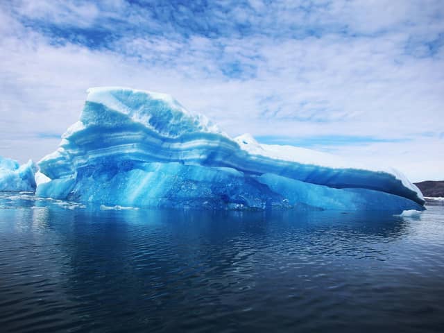 Icebergs calved from the nearby Twin Glaciers are seen floating off Qaqortoq, Greenland, amid rising temperatures (Picture: Joe Raedle/Getty Images)