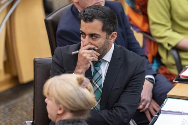 Scotland's First Minister Humza Yousaf during First Minster's Questions (FMQ's) at the Scottish Parliament in Holyrood, Edinburgh