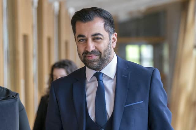 First Minister of Scotland Humza Yousaf arrives for First Minster's Questions at the Scottish Parliament in Holyrood, Edinburgh. Picture date: Thursday May 4, 2023. PA Photo. See PA story SCOTLAND Questions. Photo credit should read: Jane Barlow/PA Wire