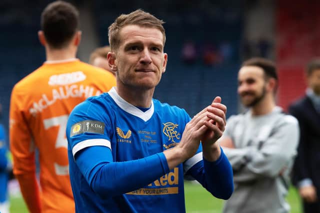 Steven Davis applauds Rangers fans after the Scottish Cup final win over Hearts at Hampden on May 21. (Photo by Sammy Turner / SNS Group)