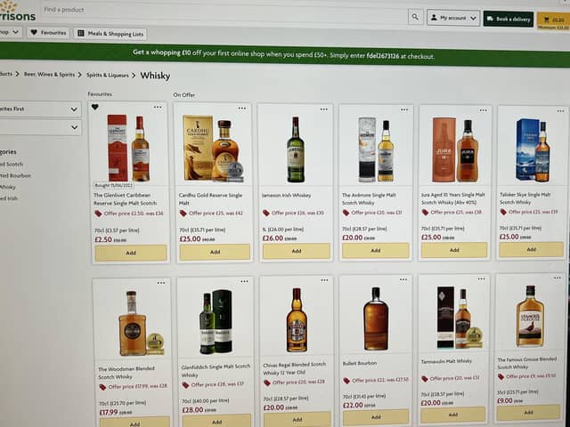 A screengrab reveals the Morrisons pricing error (top left) on a bottle of Glenlivet single malt whisky
Pic: Saltire