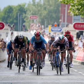 INEOS Grenadiers' Ethan Hayter wins stage five of the AJ Bell Tour of Britain from Alderley Park to Warrington. The event concludes in with two stages in Scotland this weekend.