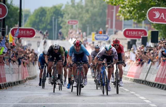 INEOS Grenadiers' Ethan Hayter wins stage five of the AJ Bell Tour of Britain from Alderley Park to Warrington. The event concludes in with two stages in Scotland this weekend.