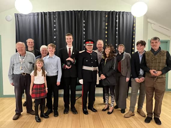 Lord-Lieutenant Alexander Manson of Aberdeenshire with the volunteers.
