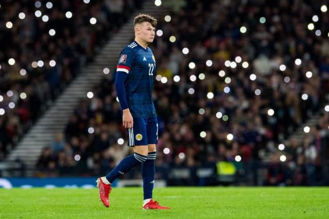 Nathan Patterson in action for Scotland during a World Cup qualifier match between Scotland and Moldova at Hampden Park, on September 04, 2021, in Glasgow, Scotland (Photo by Ross Parker / SNS Group)