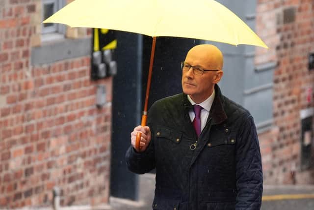 SNP leader John Swinney arriving for a visit to the Moon Tell Me Truth Exhibition, a collection of poems from children in Gaza, at the Scottish Poetry Library in Edinburgh. Picture: Andrew Milligan/PA Wire