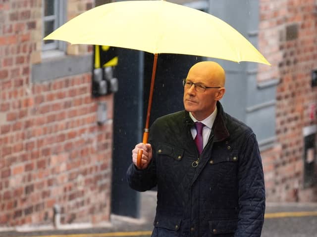 SNP leader John Swinney arriving for a visit to the Moon Tell Me Truth Exhibition, a collection of poems from children in Gaza, at the Scottish Poetry Library in Edinburgh. Picture: Andrew Milligan/PA Wire