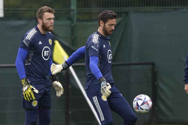 Zander Clark (left) and Craig Gordon during a Scotland training session at the Oriam in June last year. (Photo by Craig Williamson / SNS Group)