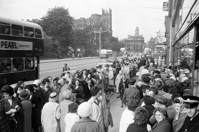 Hundreds of shoppers are pictured queuing up on Princes Street for the annual Darlings sale in July 1963.