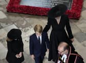 The Princess of Wales, Prince George (centre), and Princess Charlotte (left), arrives for the State Funeral of Queen Elizabeth II, held at Westminster Abbey, London. Picture: Frank Augstein/PA Wire