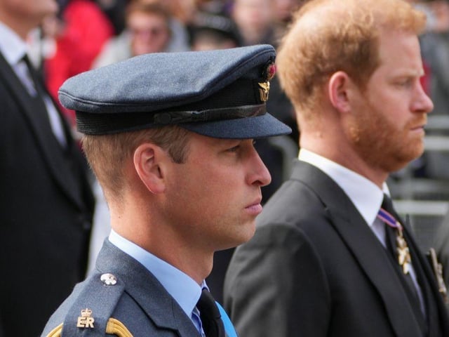 William, Prince of Wales and Prince Harry, Duke of Sussex, take part in the state funeral and burial of Queen Elizabeth II at Westminster Abbey.