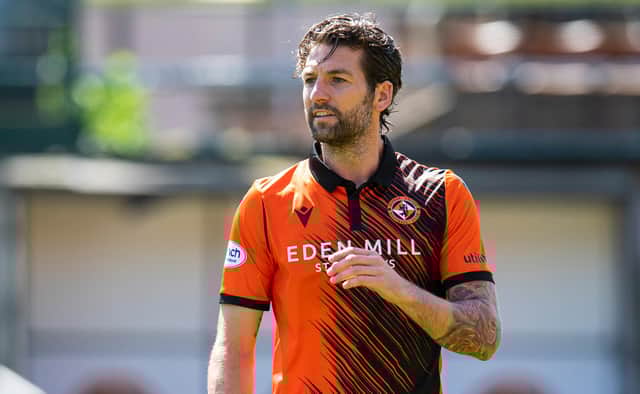 Mulgrew in action for Dundee United against Arbroath when he scored with an audacious free-kick