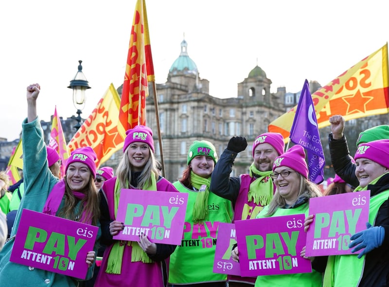 People gather at the Mound in central Edinburgh amid an increasingly entrenched dispute over pay, with unions claiming that the Scottish Government and councils “have little or no interest” in finding the funding required to resolve the matter.