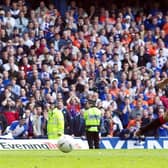 Mikel Arteta, now Arsenal manager, converts an injury-time penalty against Dunfermline to secure the league title for Rangers 20 years ago