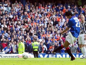 Mikel Arteta, now Arsenal manager, converts an injury-time penalty against Dunfermline to secure the league title for Rangers 20 years ago