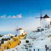 View of Oia, a beautiful village on the island Santorini in Greece.