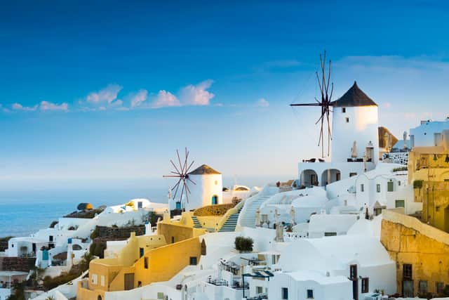 View of Oia, a beautiful village on the island Santorini in Greece.