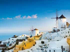 View of Oia, a beautiful village on the island Santorini in Greece.