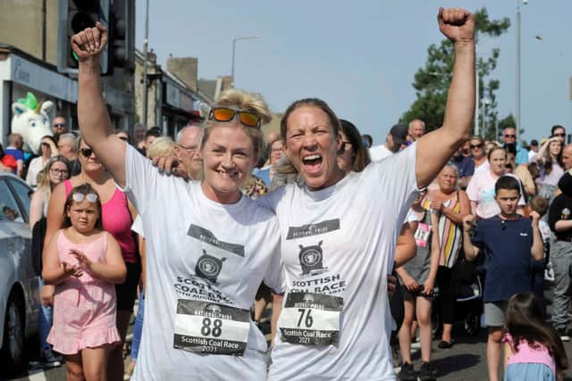 Pictured is the winner of the women's race: Caroiline Lech (correct, right), from Carnoch, Fife.  With friend Ashley Jarvis (left). Pic: Colin Hattersley Photography.