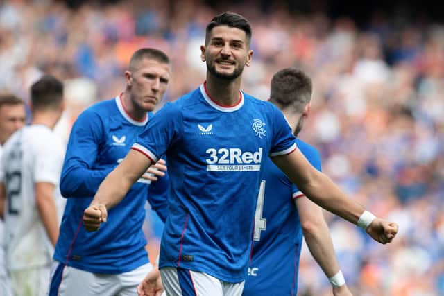 Rangers' Antonio Colak celebrates making it 3-0 during the win against Ross County.