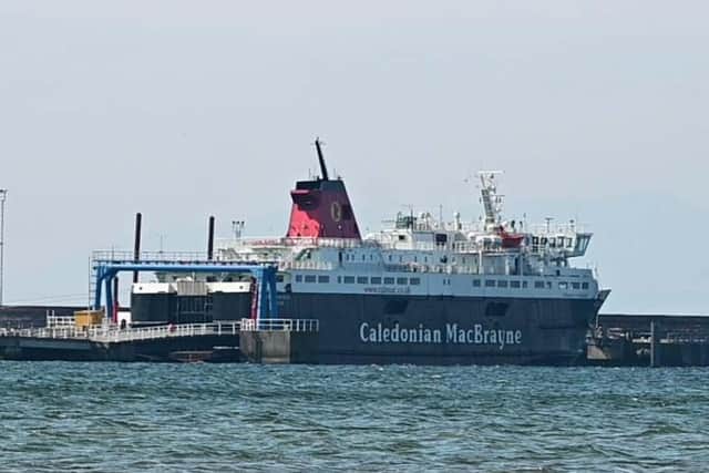 Caledonian Isles being repaired in Troon in April. Picture: John Devlin