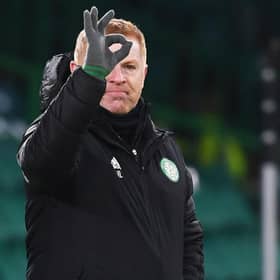 Celtic manager Neil Lennon celebrates his side going ahead in the 2-0 win over Accies. (Photo by Craig Foy / SNS Group)