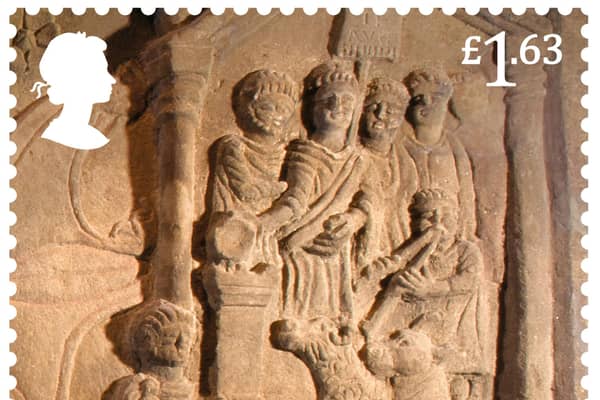 The Bridgeness distance slab which features in the new Roman-era Britain collection from Royal Mail. PIC: Royal Mail.